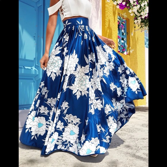 Boho Gypsy High Waist Floral Print Pleated Skirt - Picture 4 of 11